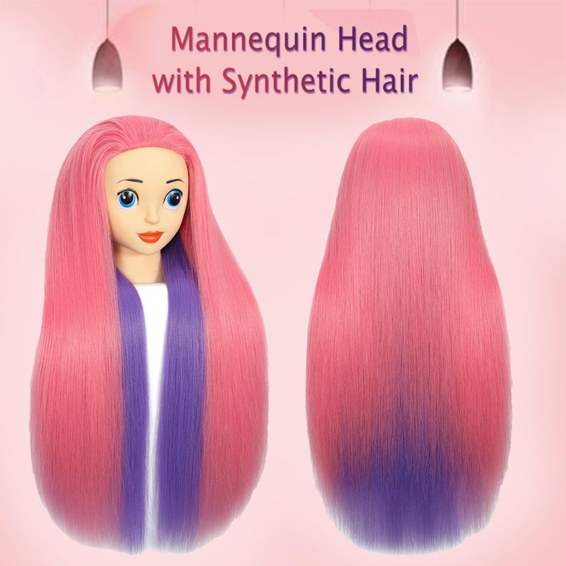 simnient Mannequin Head with Hair,26'' Long Synthetic Fiber Hair Doll Head for Styling Training Head Manikin Practice Cosmetology Styling Hairdressing Training Braiding Heads with Clamp Holder - Image 2